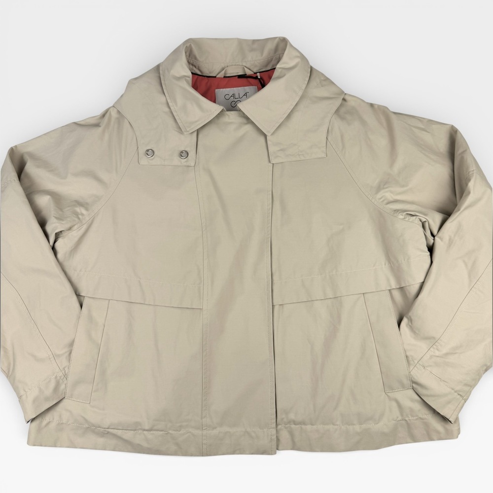 CALIA Crop Trench Jacket Womens XL Khaki Sand Hooded Water Repellent NEW - Picture 5 of 12